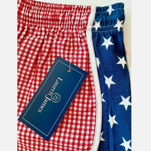 NWT! NEW! LAUREN JAMES SHORTIES RED GINGHAM BLUE STARS USA SHORTS WOMENS SIZE XS - Picture 3 of 7